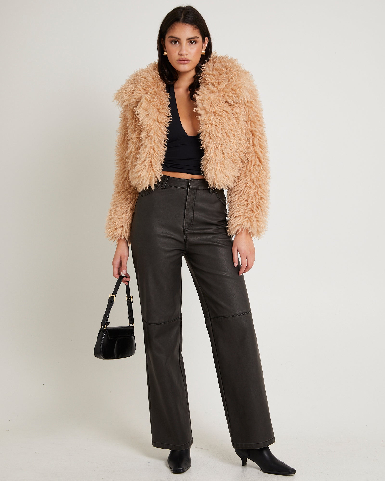 Jeans Black Cropped Fluffy Jacket Jeans Fuzzy Crop Jacket Black