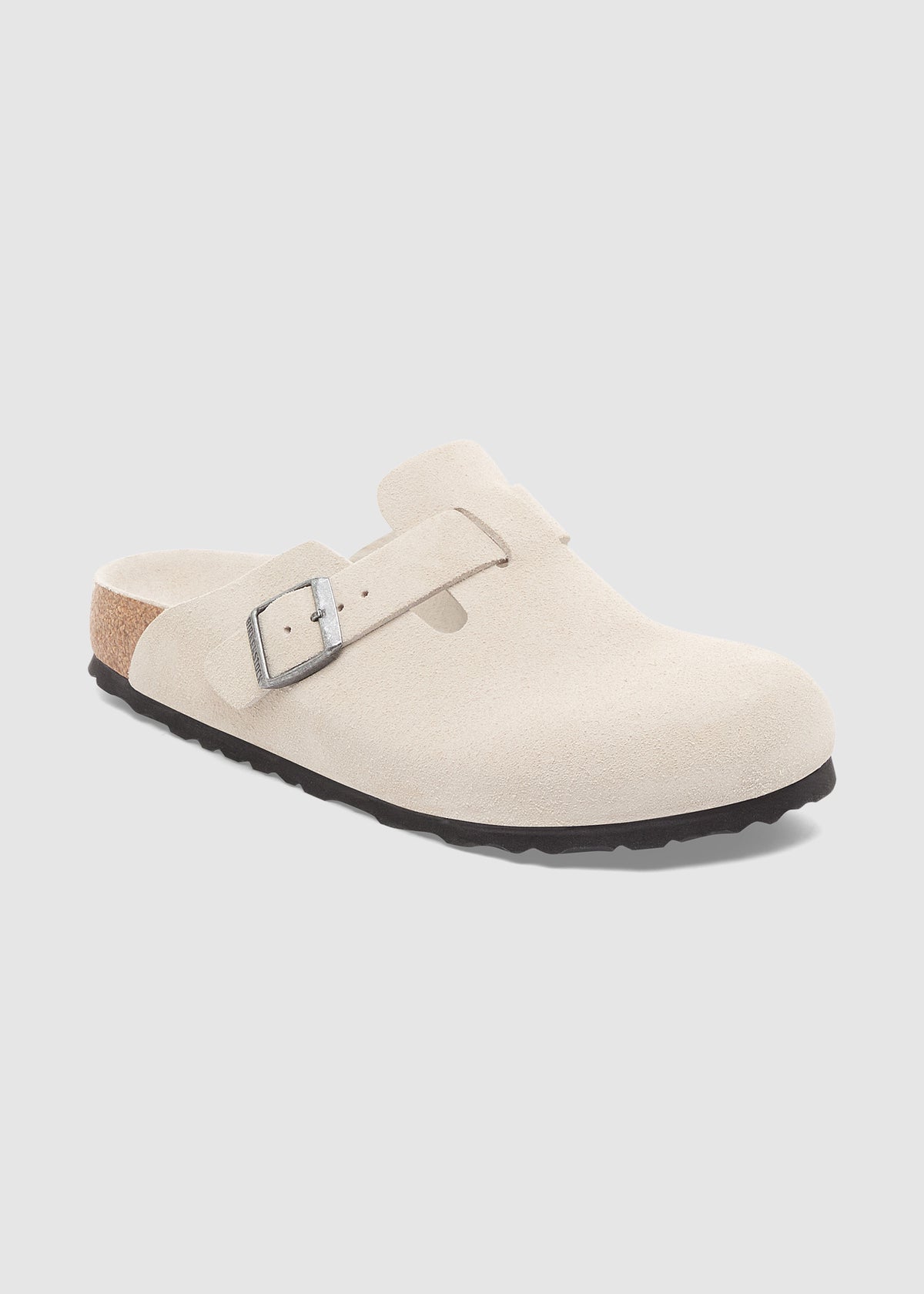Boston Soft Footbed Suede Leather Clogs Oyster