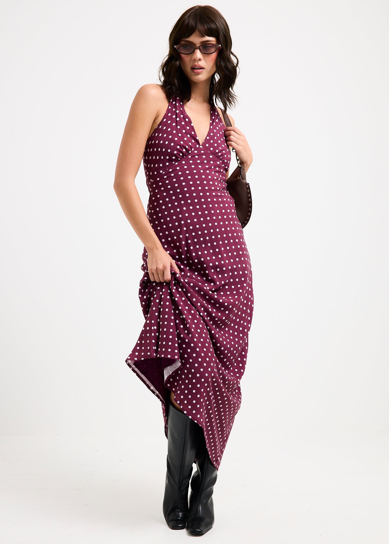 petra maxi dress wine – General Pants Co D22045A Premium stretch net with Michelle Mason twist-detail silk Color:Green/Gold