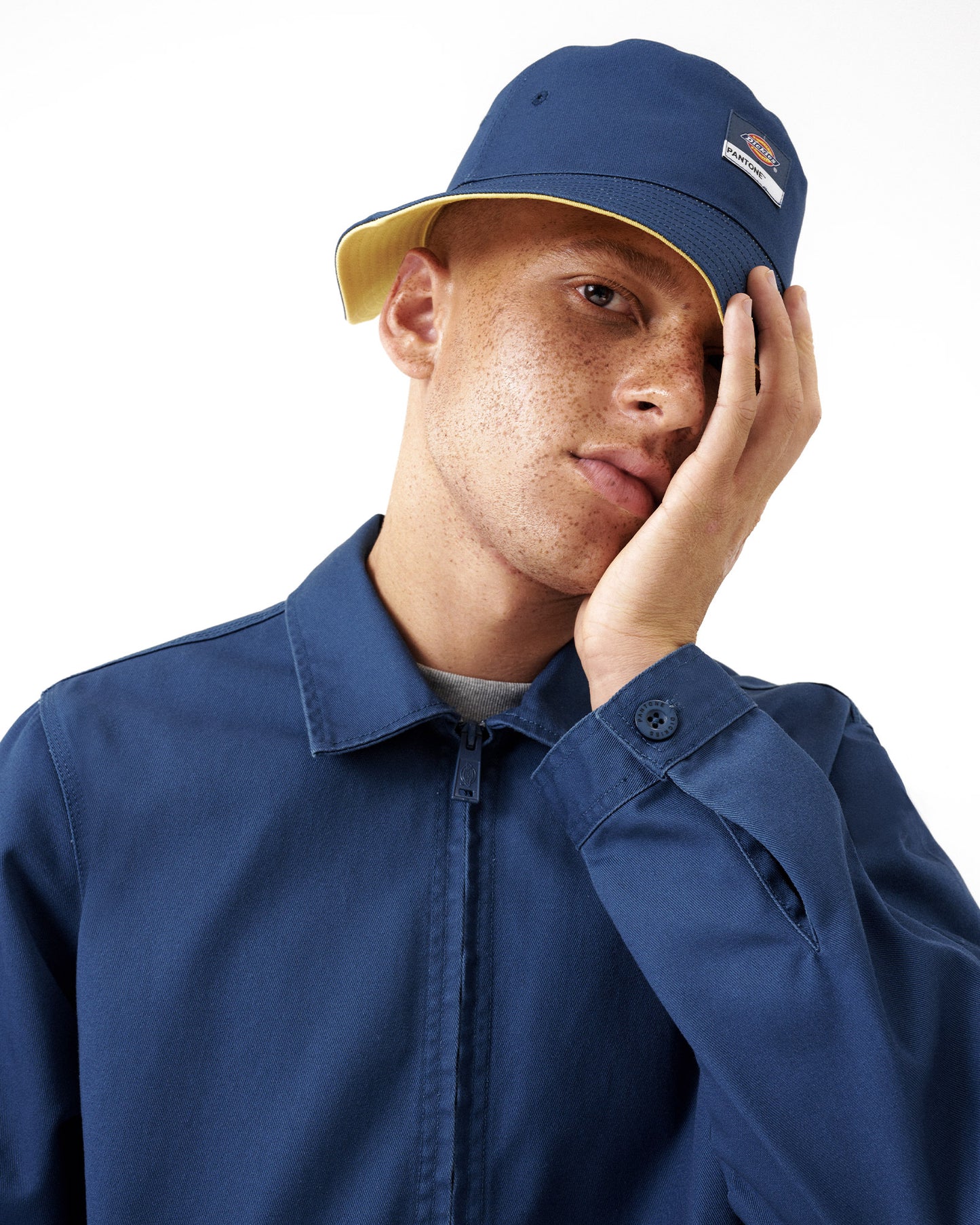 Reversible Bucket Hat in Cornsilk Yellow and Dark Denim