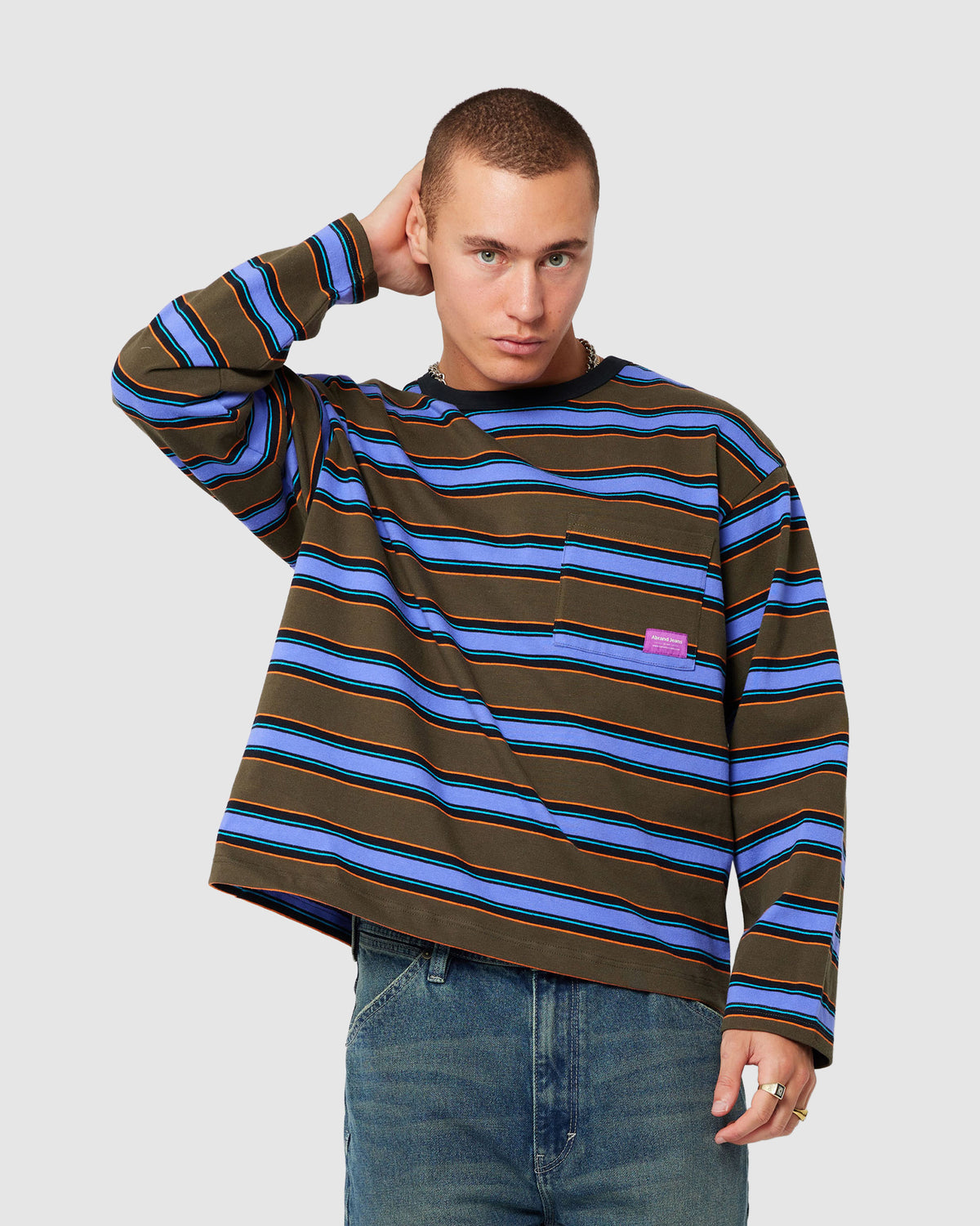 Jimmy Long Sleeve Pocket Shirt LILAC ARMY STRIPE