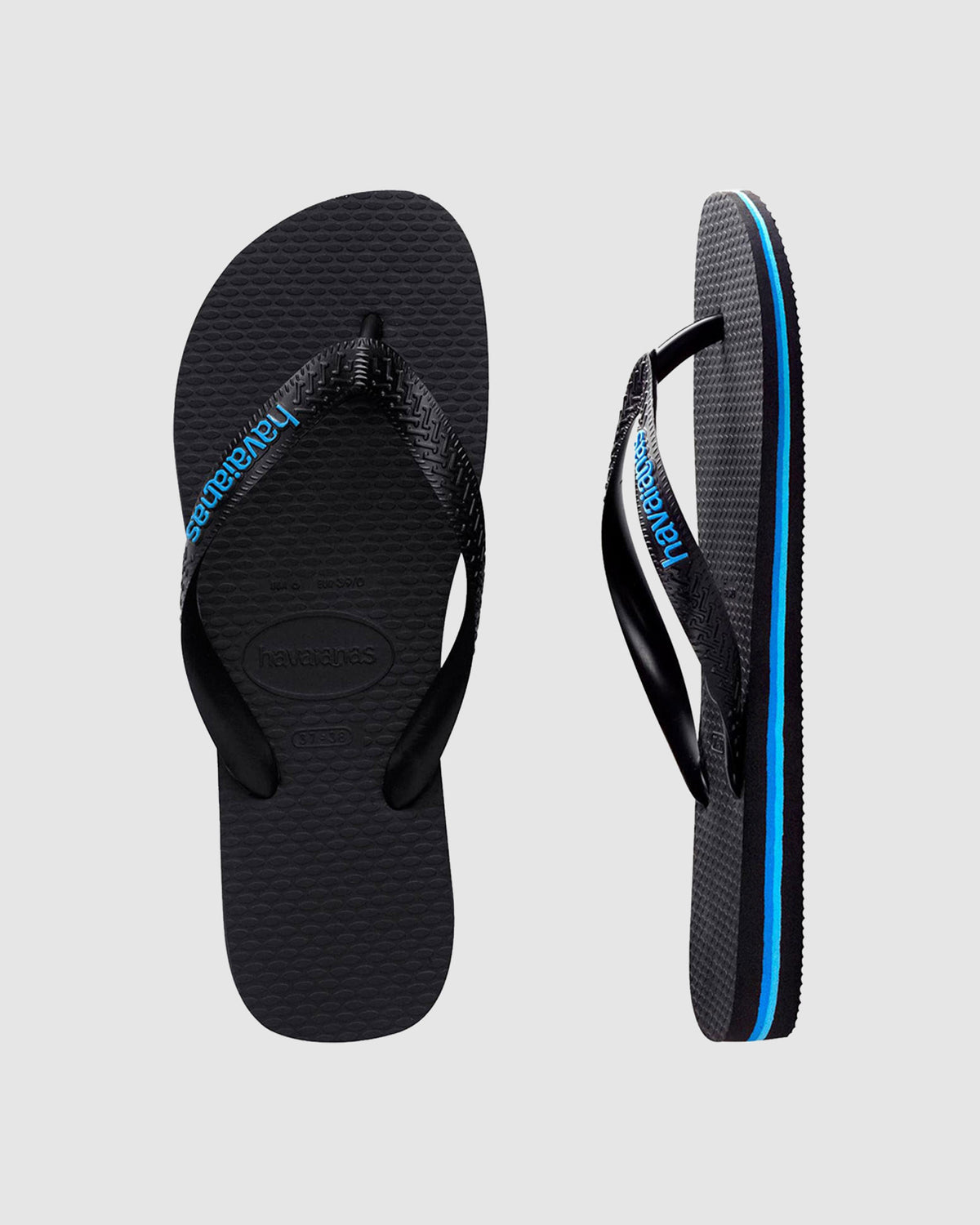 Rubber Logo Thongs Black/Blue BLACK BLUE
