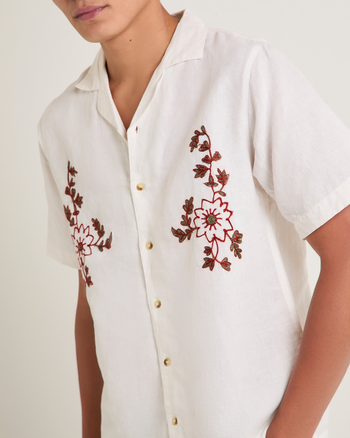 Floral Embroider Bowler Shirt