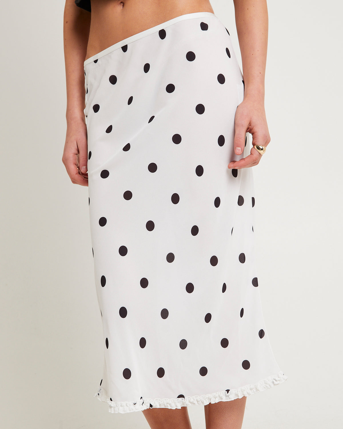 Bijou Polka Midi Skirt WHITE SPOT