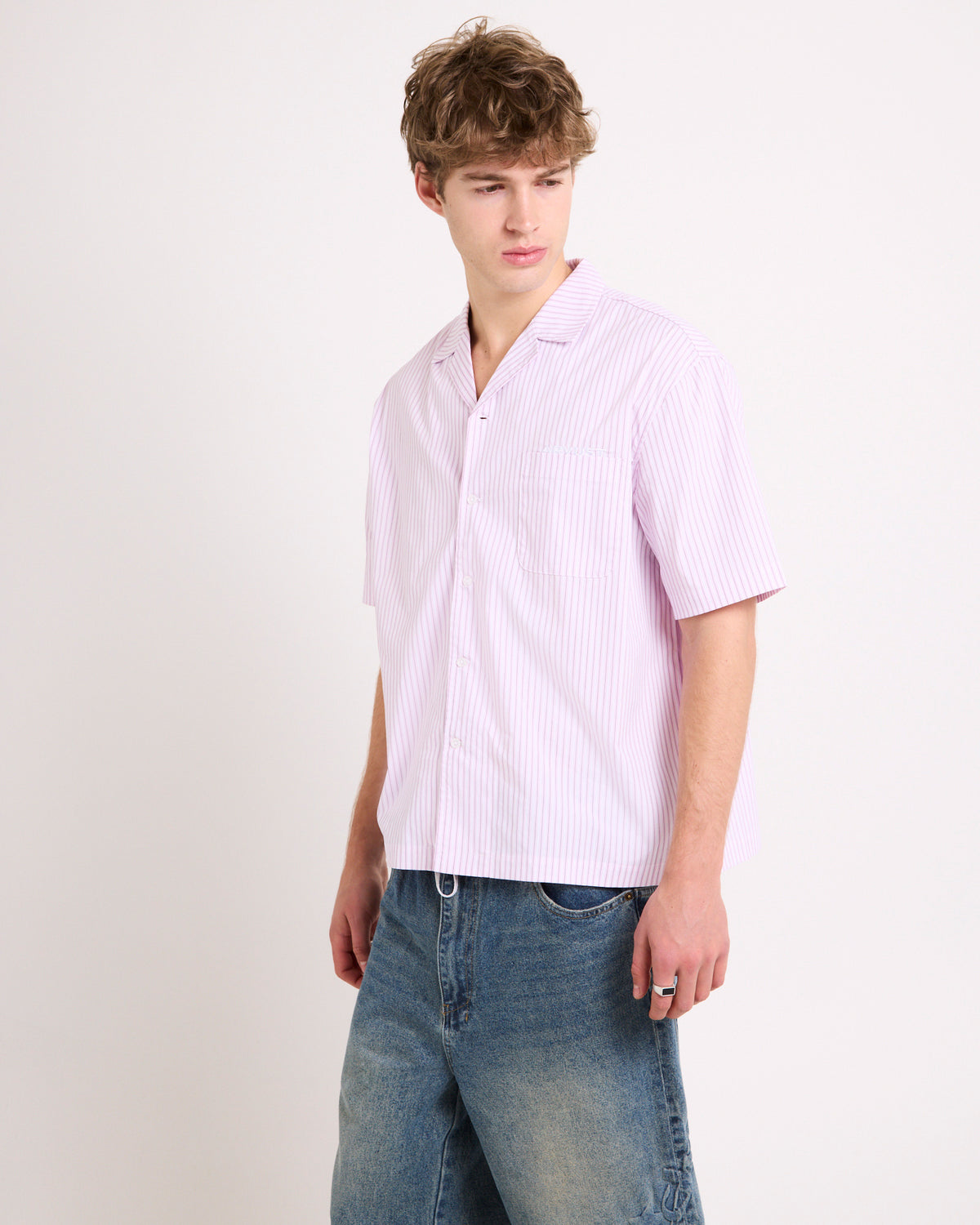Box Striped Short Sleeve Shirt PINK