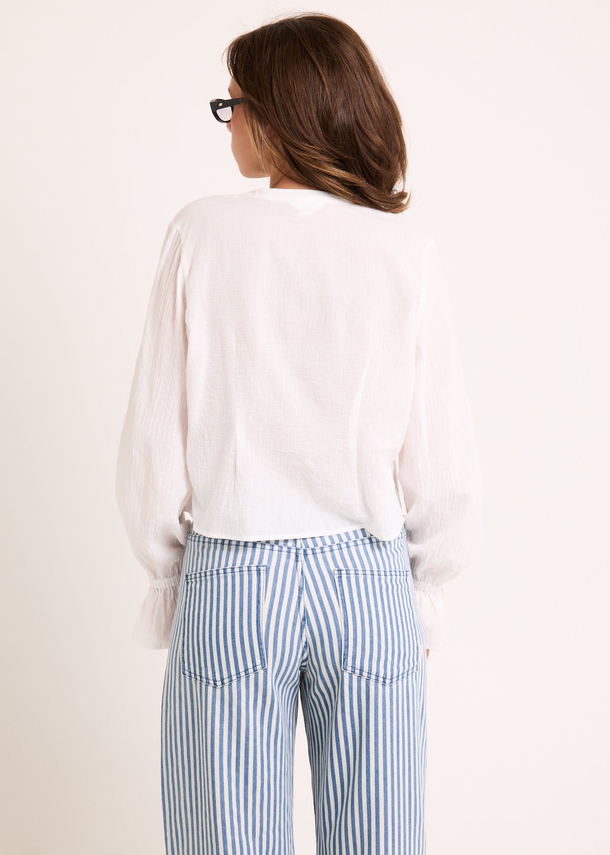 Minerva Frilled Long Sleeve Shirt WHITE