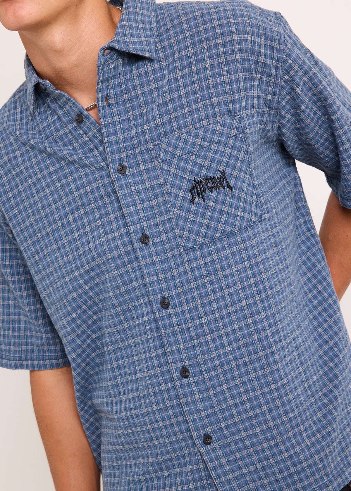Archive Goth Plaid Short Sleeve Shirt BLUE FIN