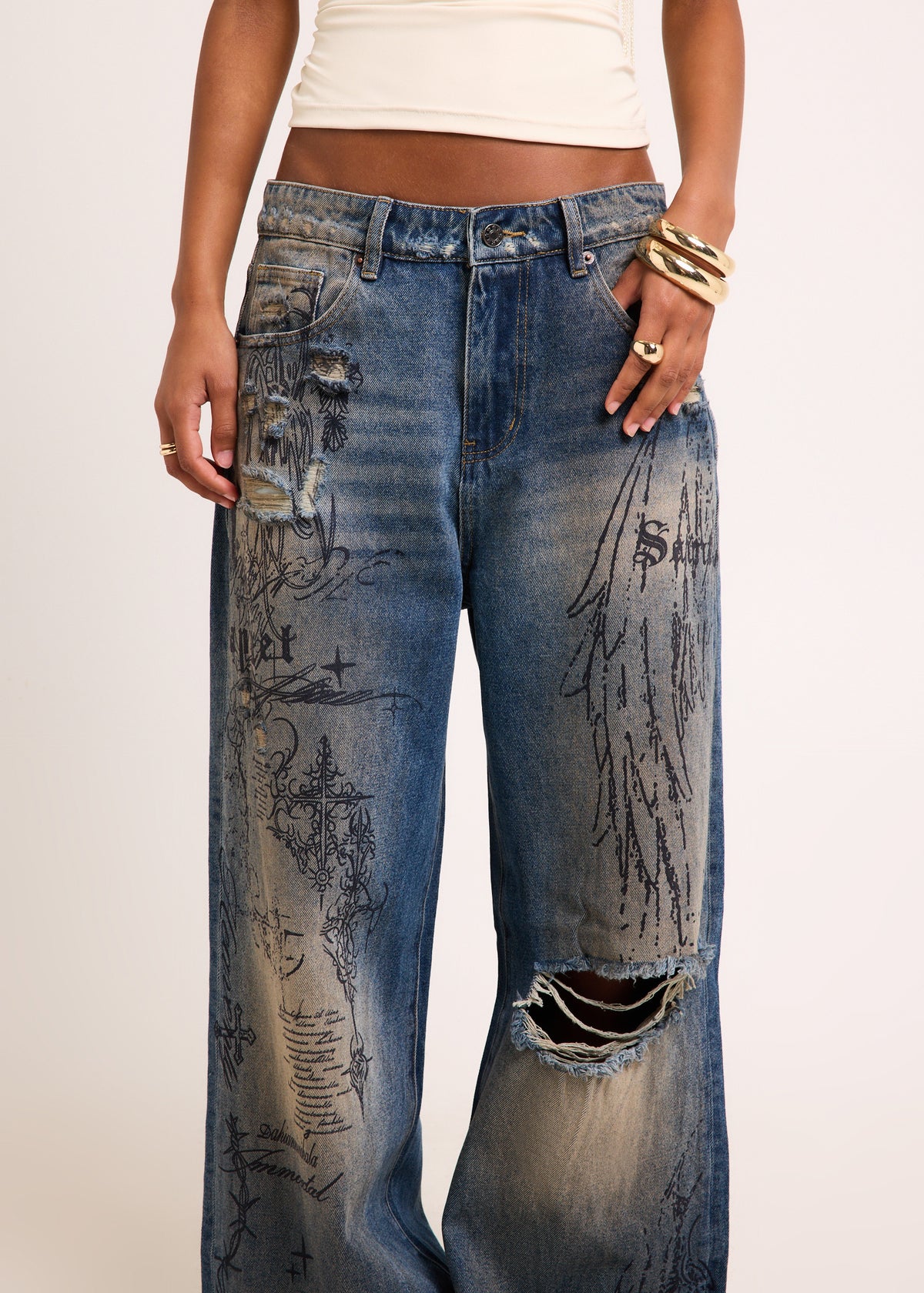 Florence Printed Jumbo Denim Jeans DIRT TINT