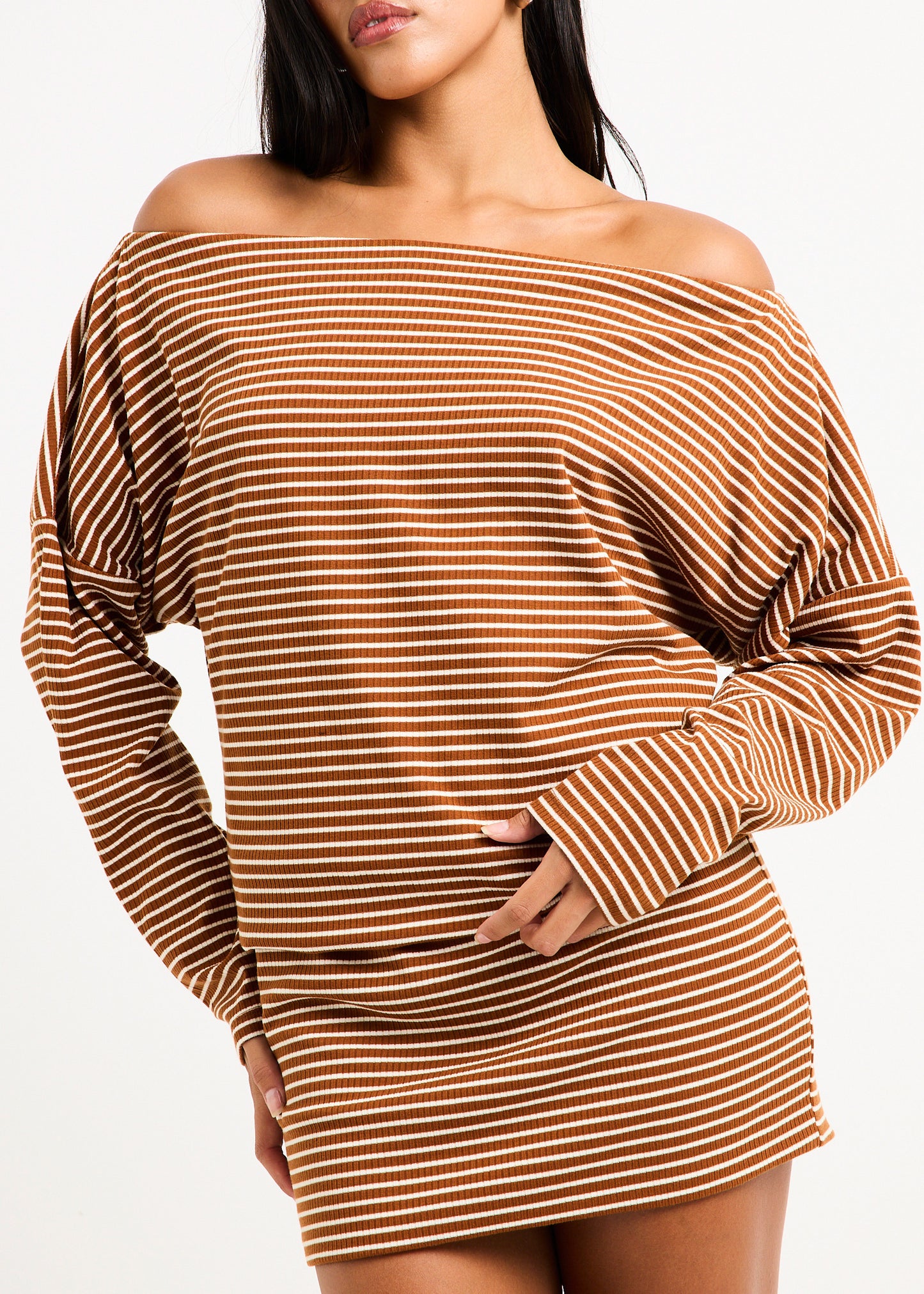 Dara Stripe Off Shoulder Mini Dress