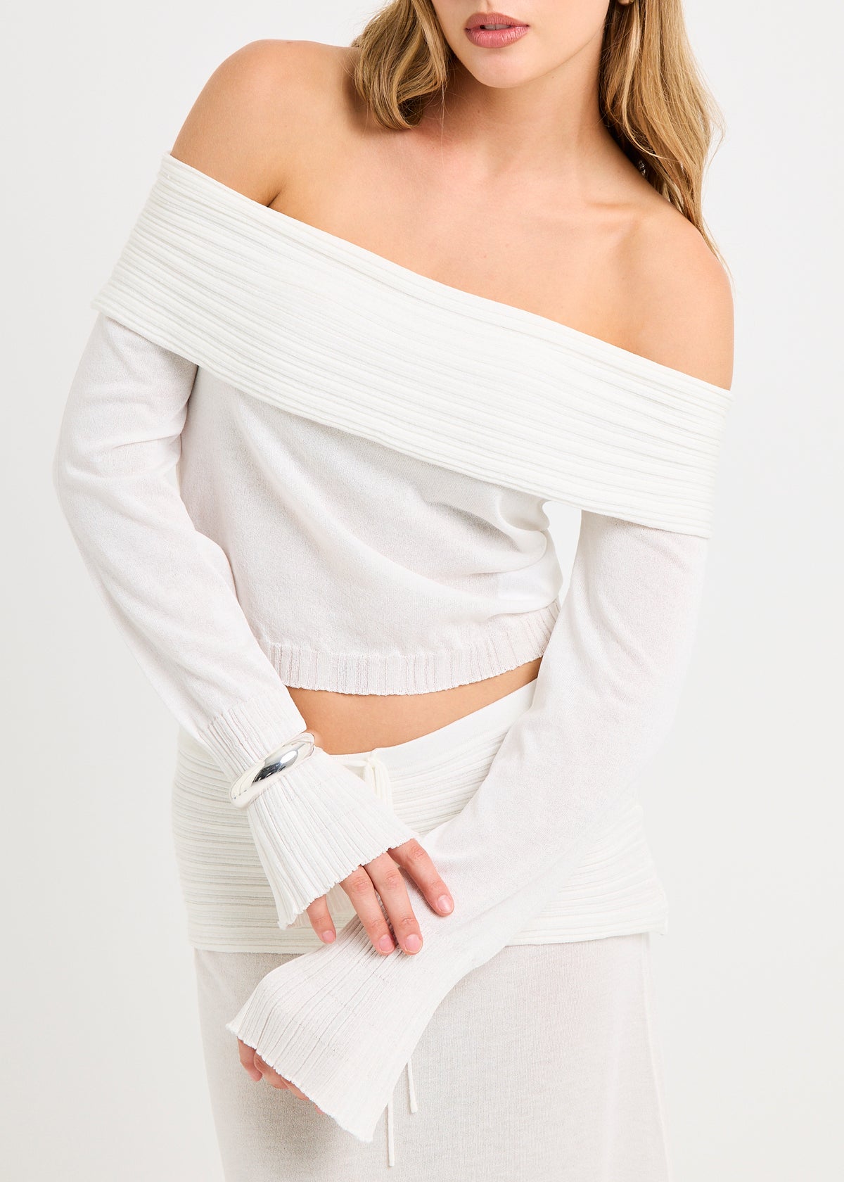 Palma Off Shoulder Knit Top WHITE