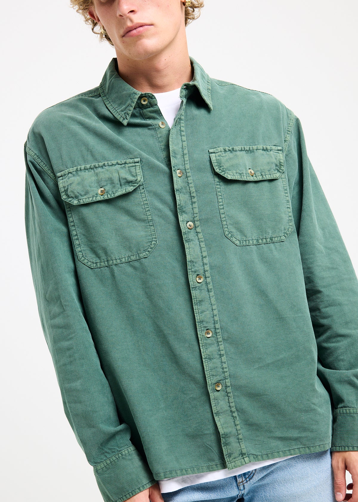 Grid Cord Long Sleeve Shirt PINE