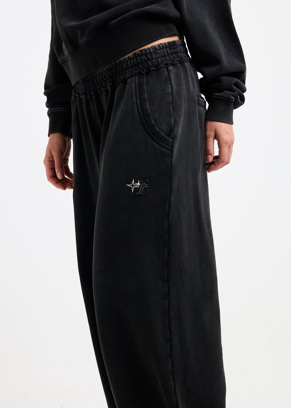 Hana Wide Leg Fleece Pants WASHED BLACK