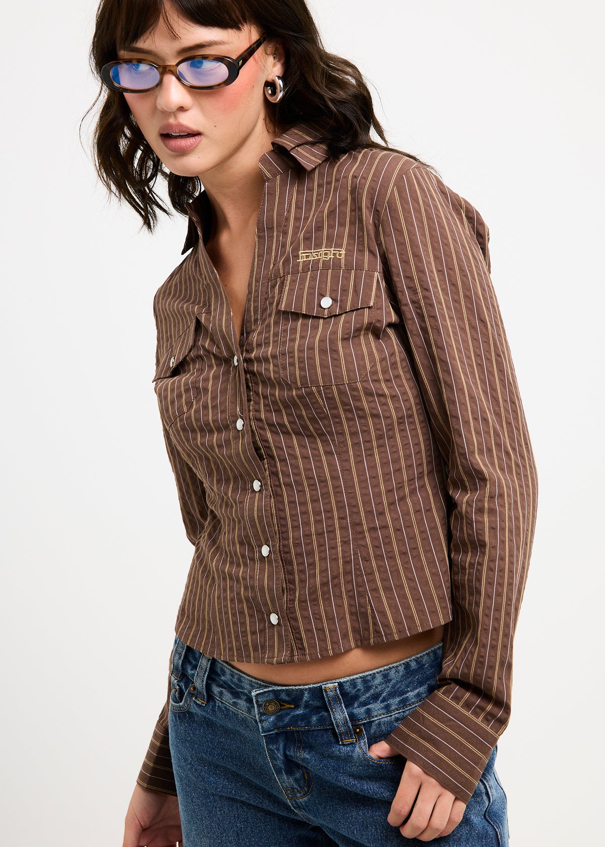 Brie Popper Long Sleeve Shirt BROWN