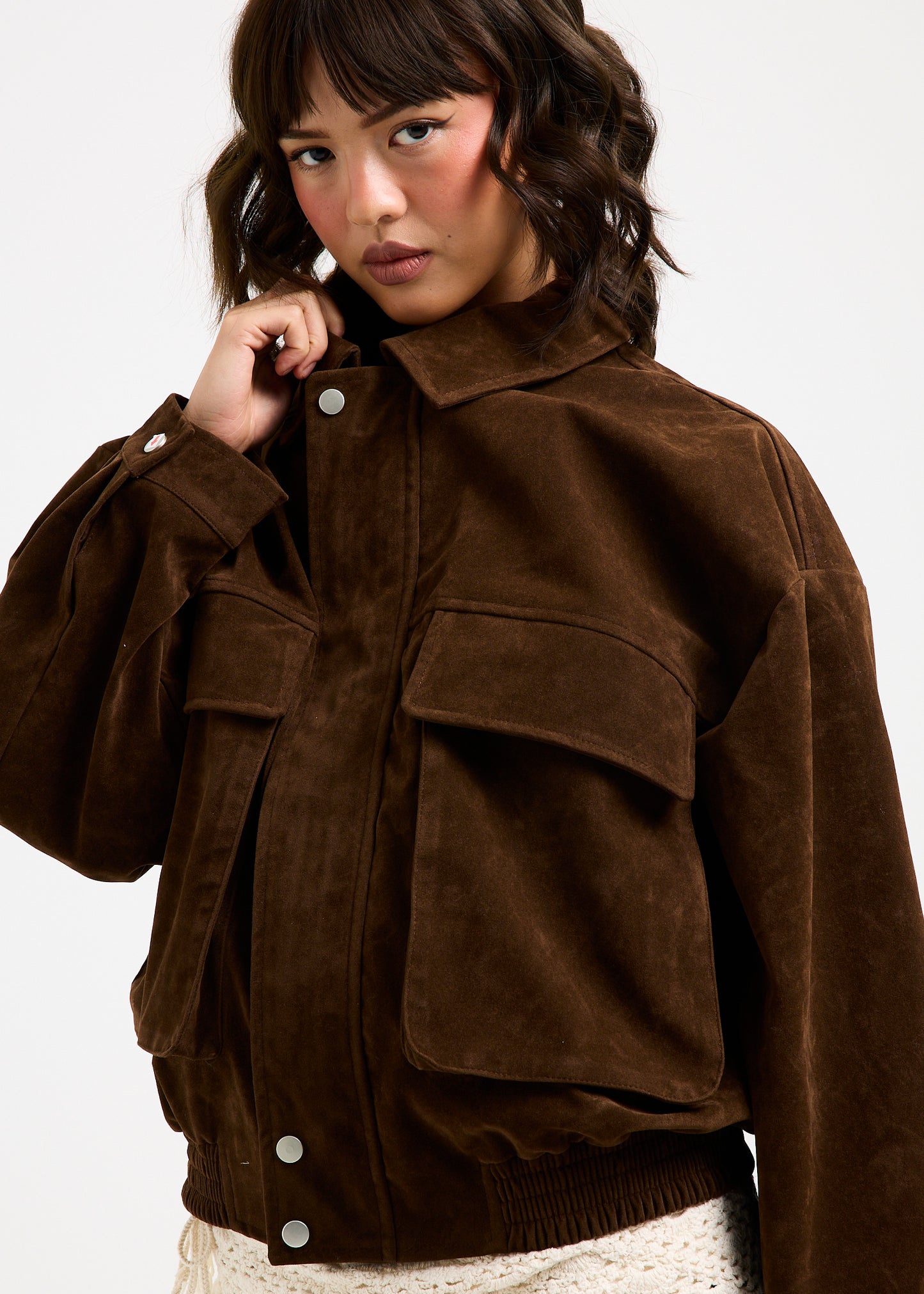Jen Suede Oversized Patch Pocket Jacket