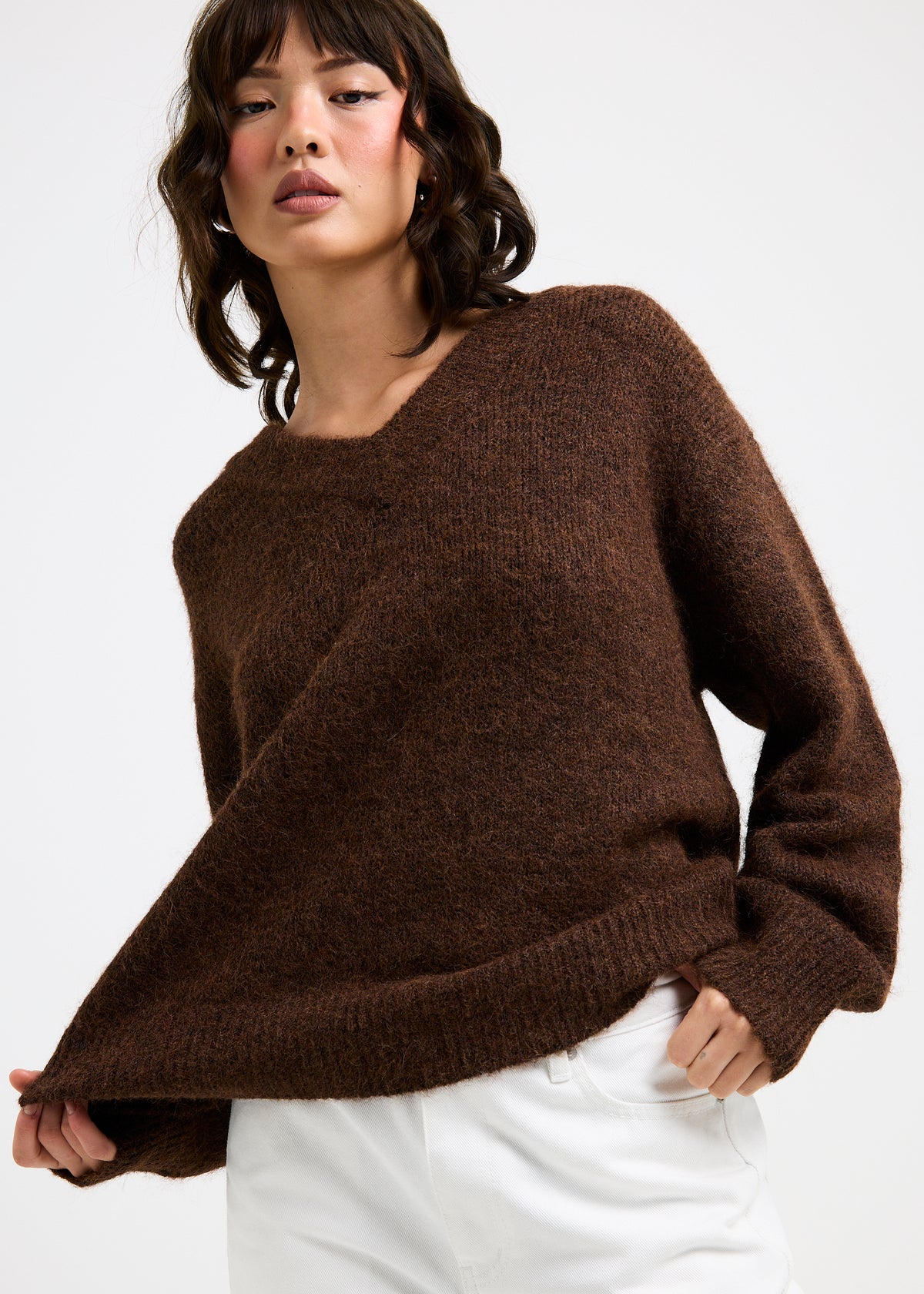 Grace V Neck Knit Jumper CHOCOLATE