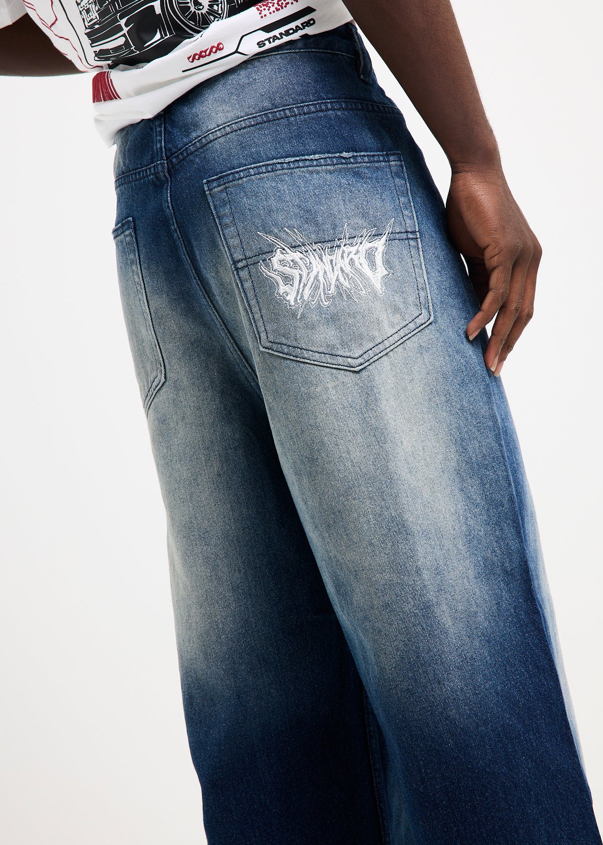 Cyber Script Denim Jeans WORN BLUE