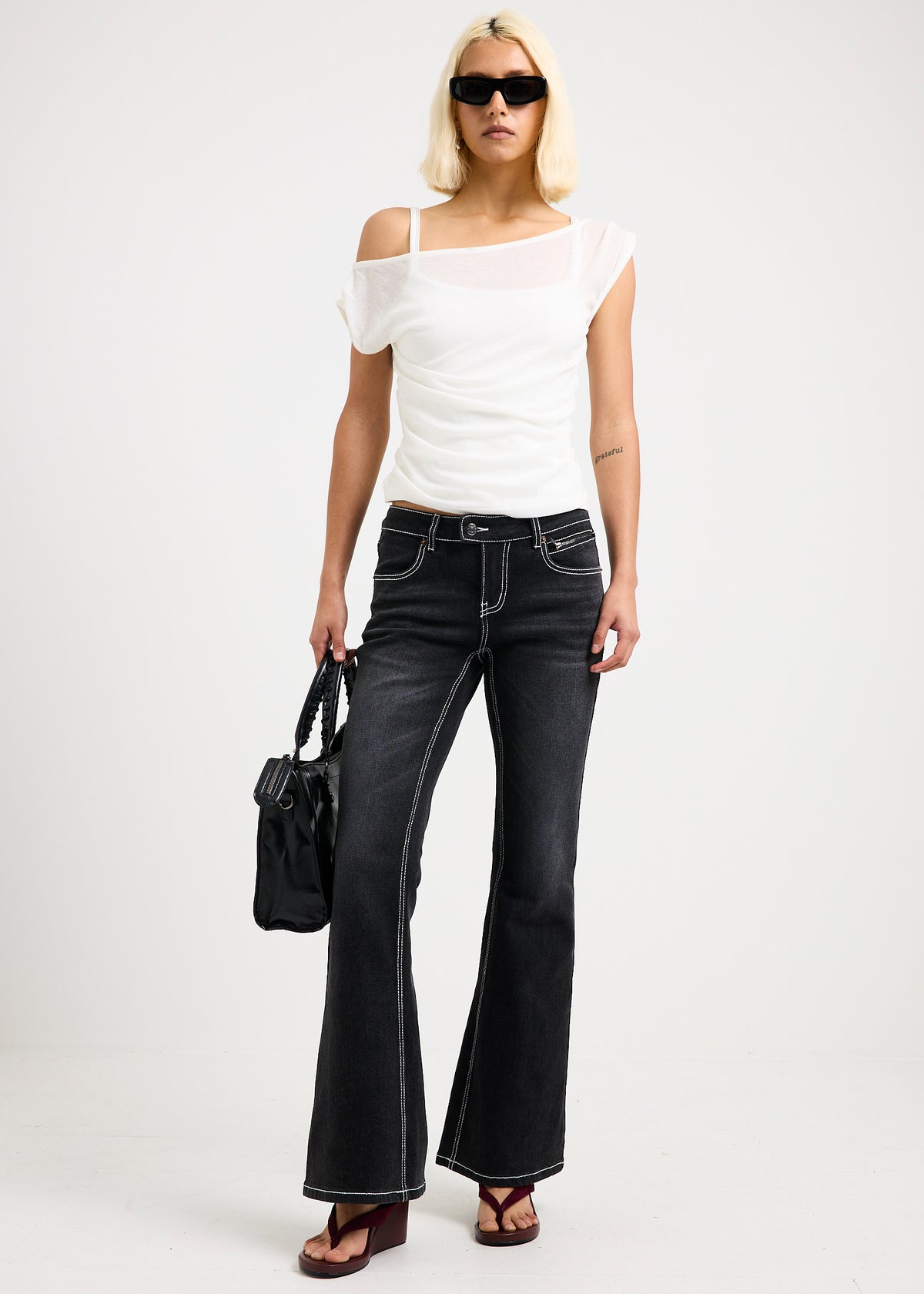 Melrose Y2K Low Flare Denim Jeans BLACK WASH