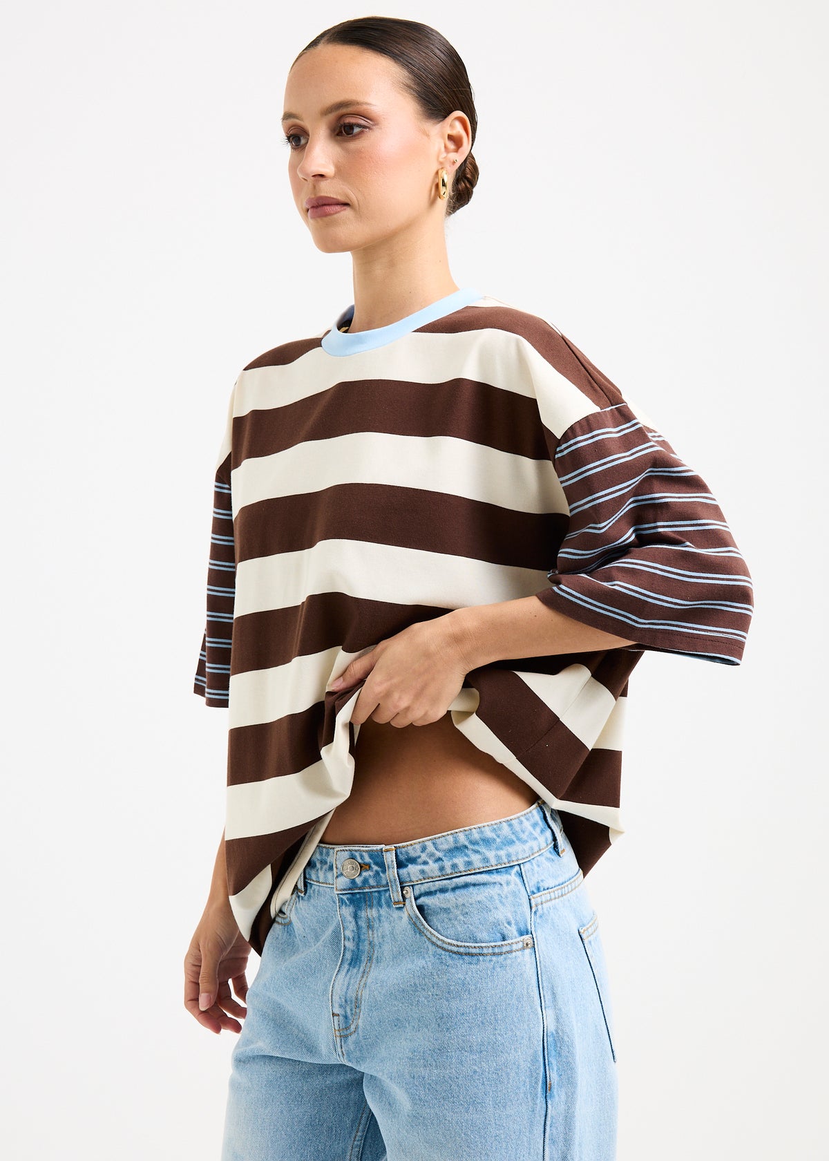 Fitzroy Stripes Oversized Short Sleeve T-Shirt BROWN