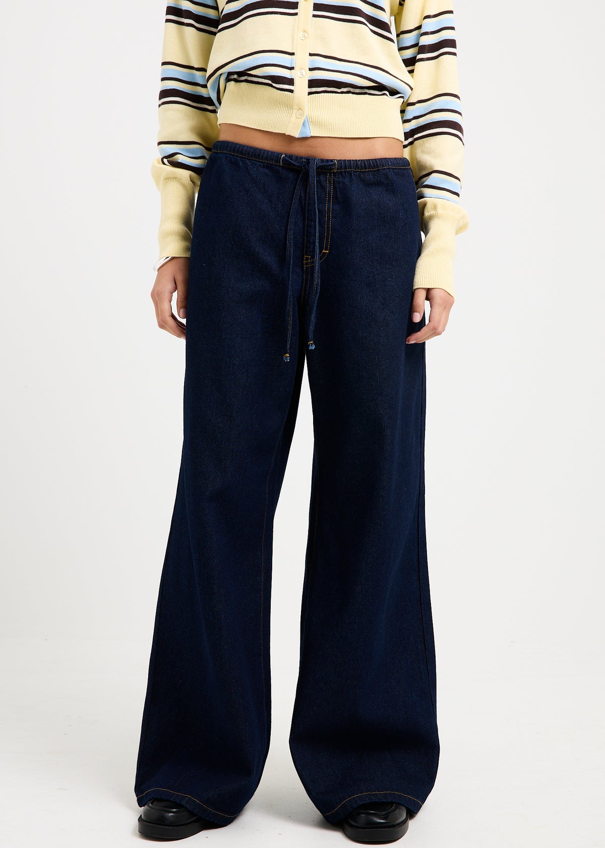 Carmen Draw Cord Wide Leg Denim Jeans INDIGO