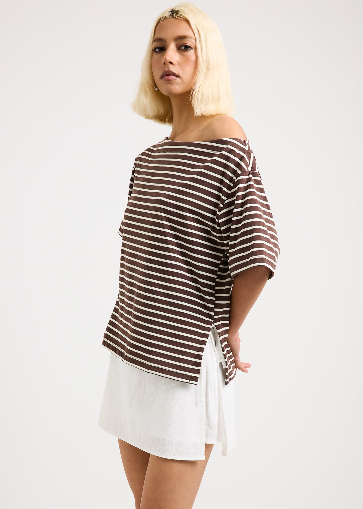 Amber Asymmetric Stripe Top CREAM/BLACK