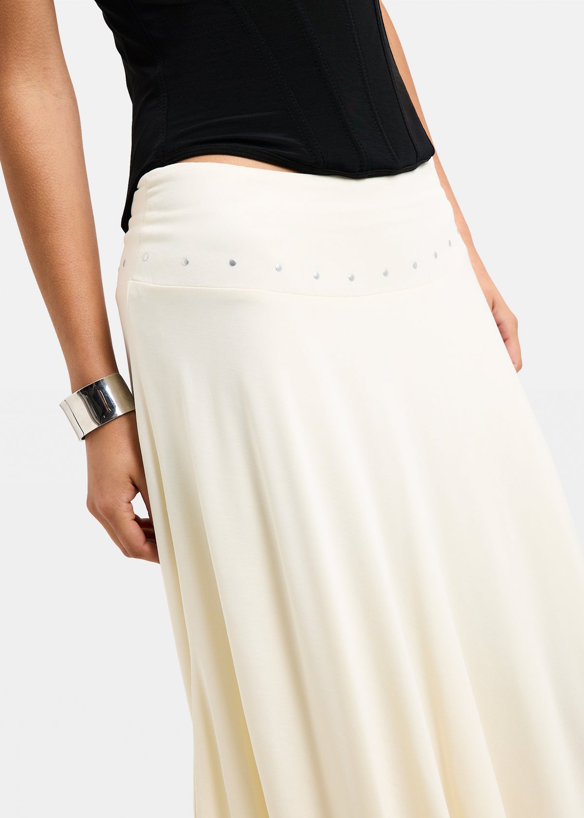 Sia Stud Handkerchief Midi Skirt WHITE