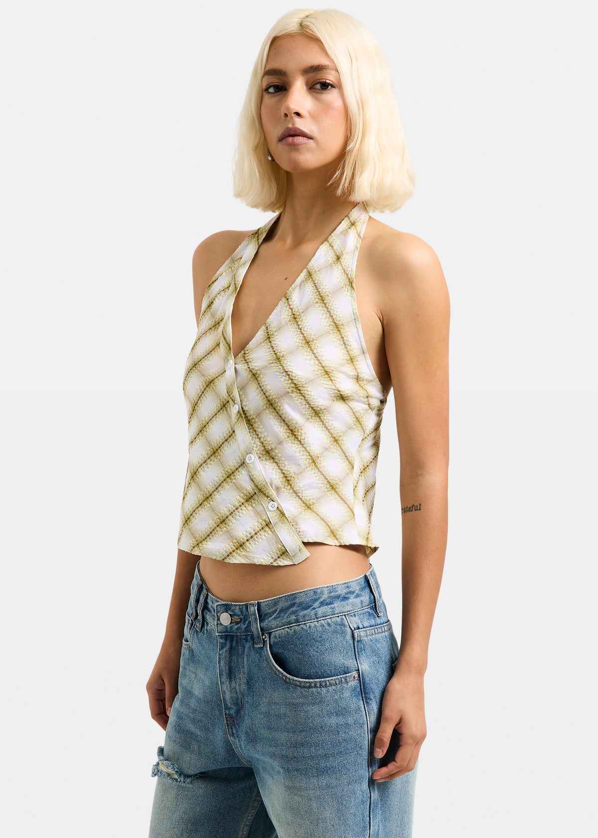 Abby Asymmetric Check Top PLAID