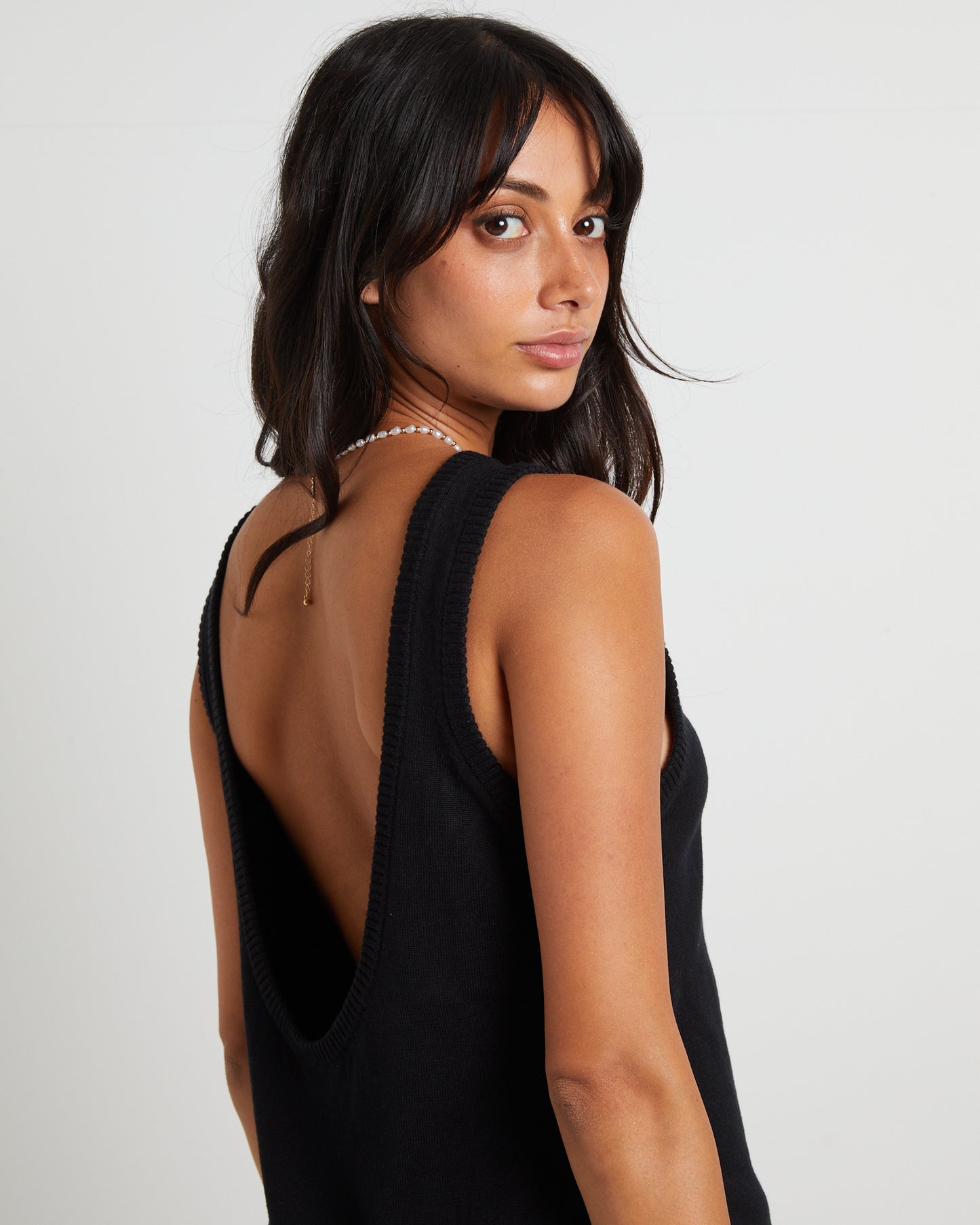 Riley Split Tank Top in Black