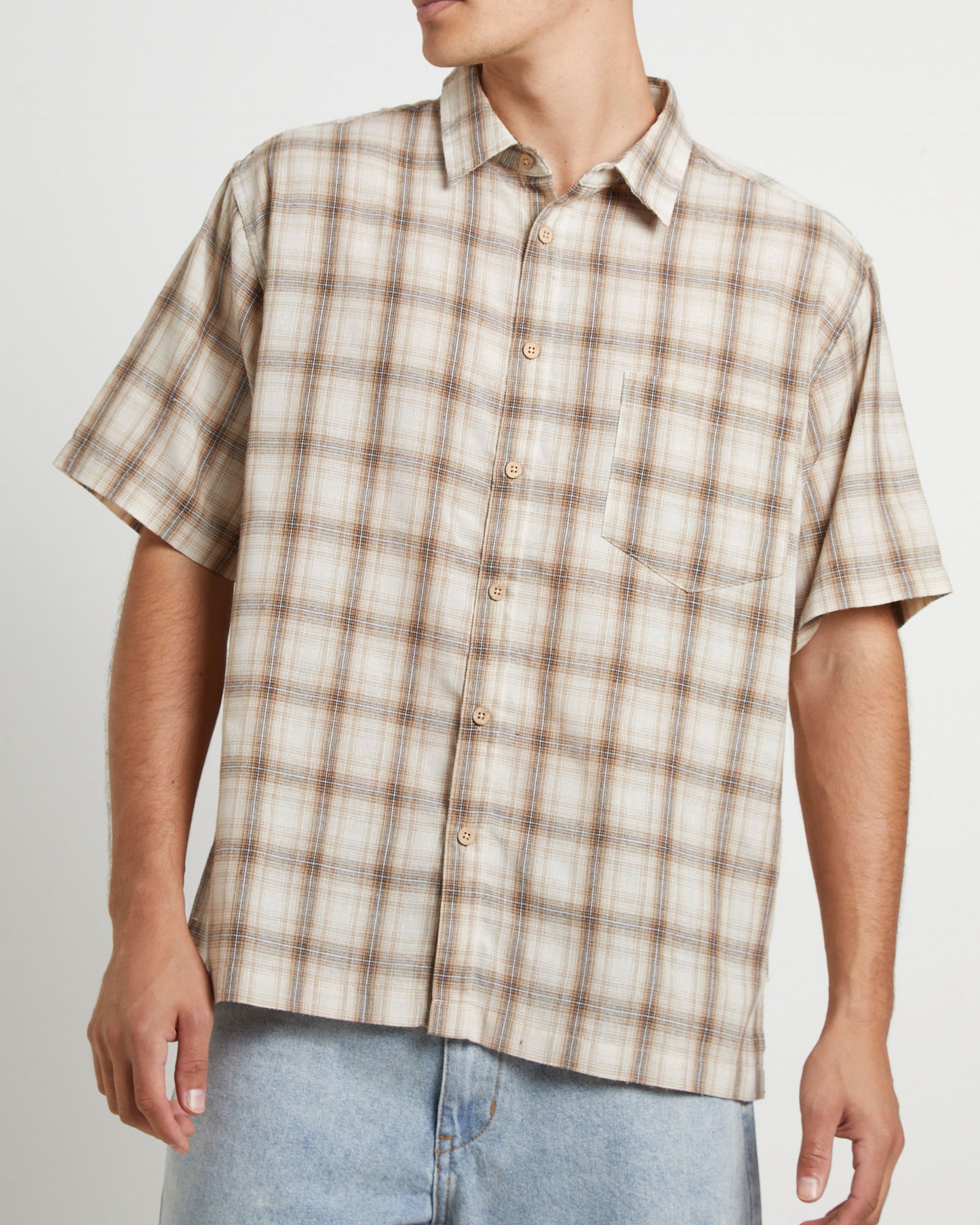 Dazed Check Short Sleeve Resort Shirt in Natural