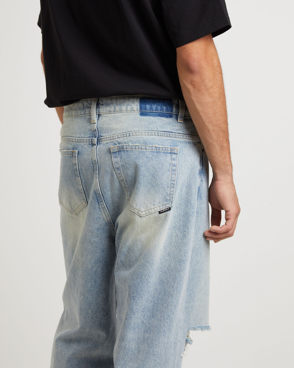 Knocker Wide Leg Jeans in Tinted Blue Trashed BLUE
