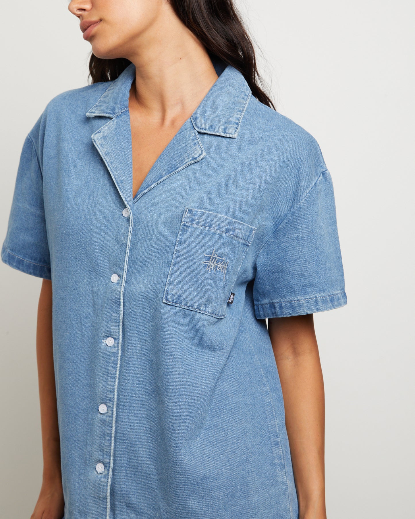 Denim Oversized Shirt in Mid Blue
