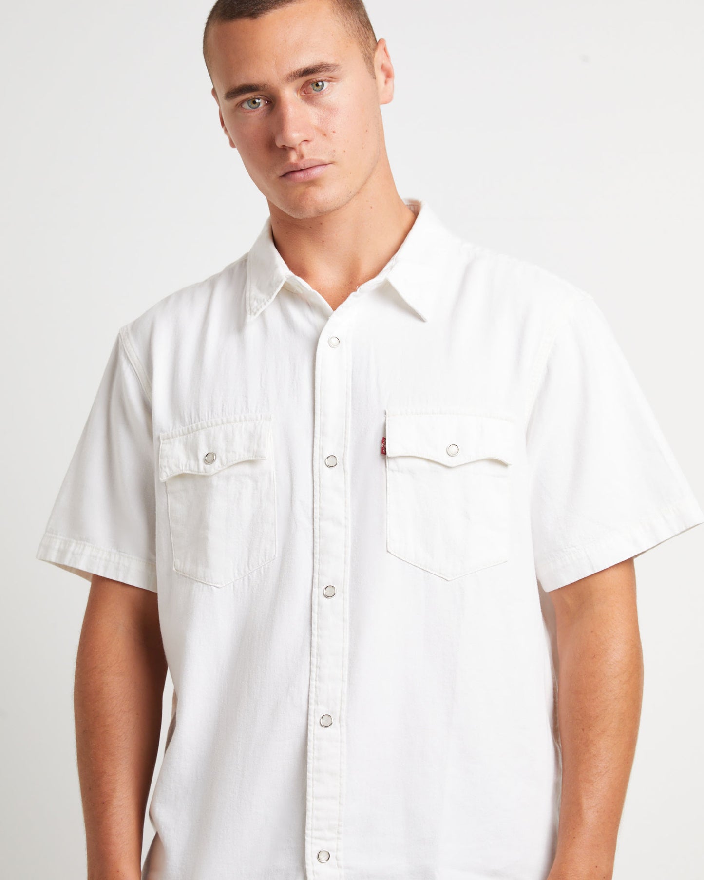 Short Sleeve Relaxed Fit Western Shirt in Newman Ecru