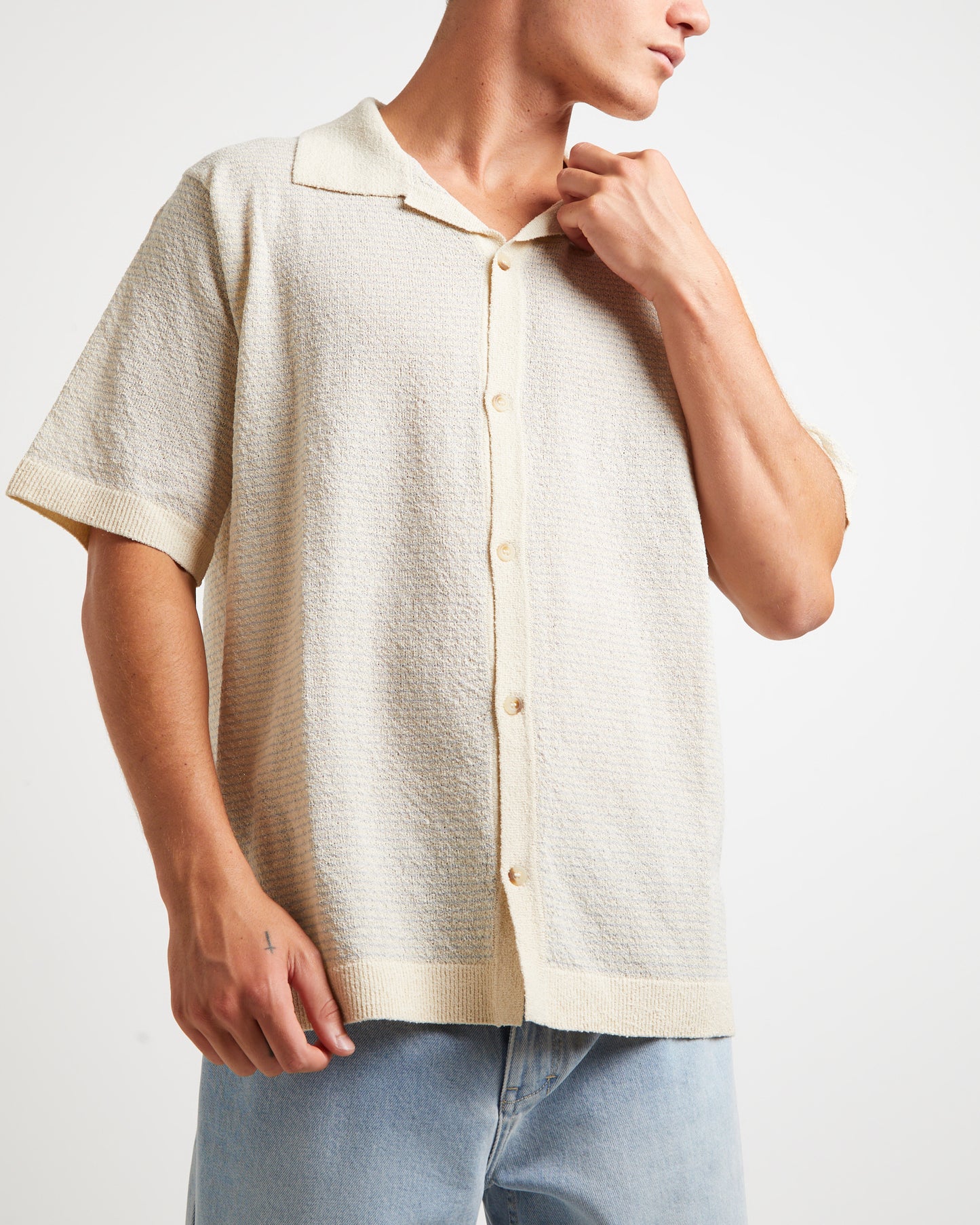 Boucle Bowler Short Sleeve Shirt in Natural