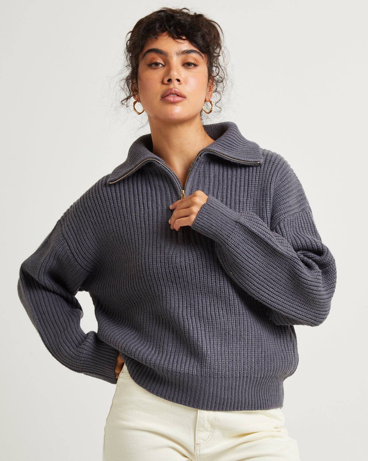Ezra Half Zip Knit Pull Over SLATE