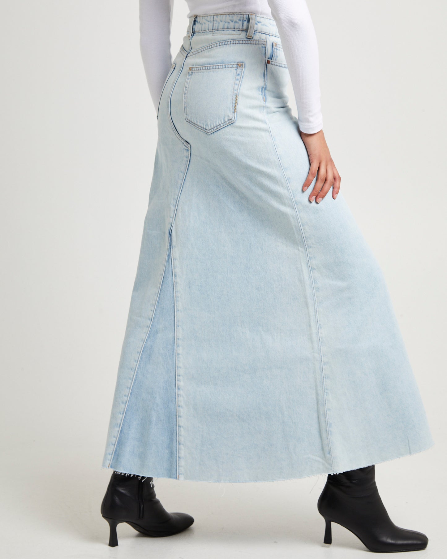 Rework Denim Maxi Skirt - Light Bleach/French Contrast