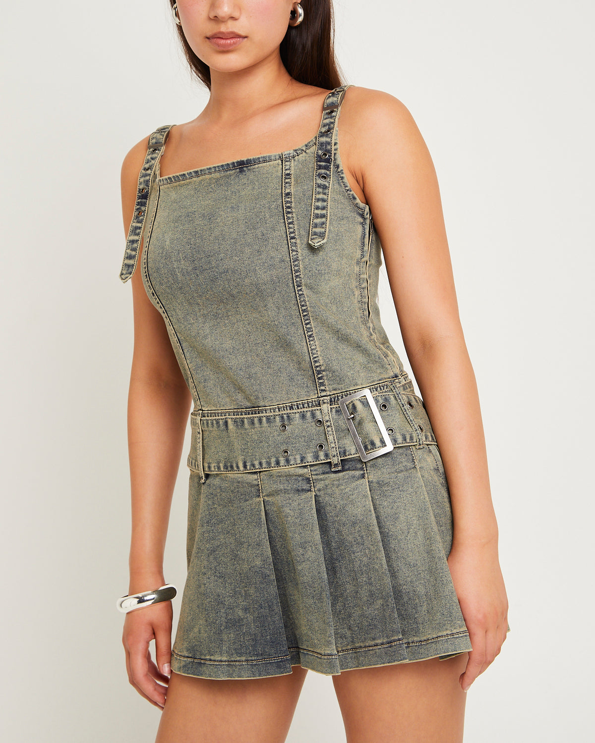 Autry Denim Pleat Mini Dress VINTAGE TINTED