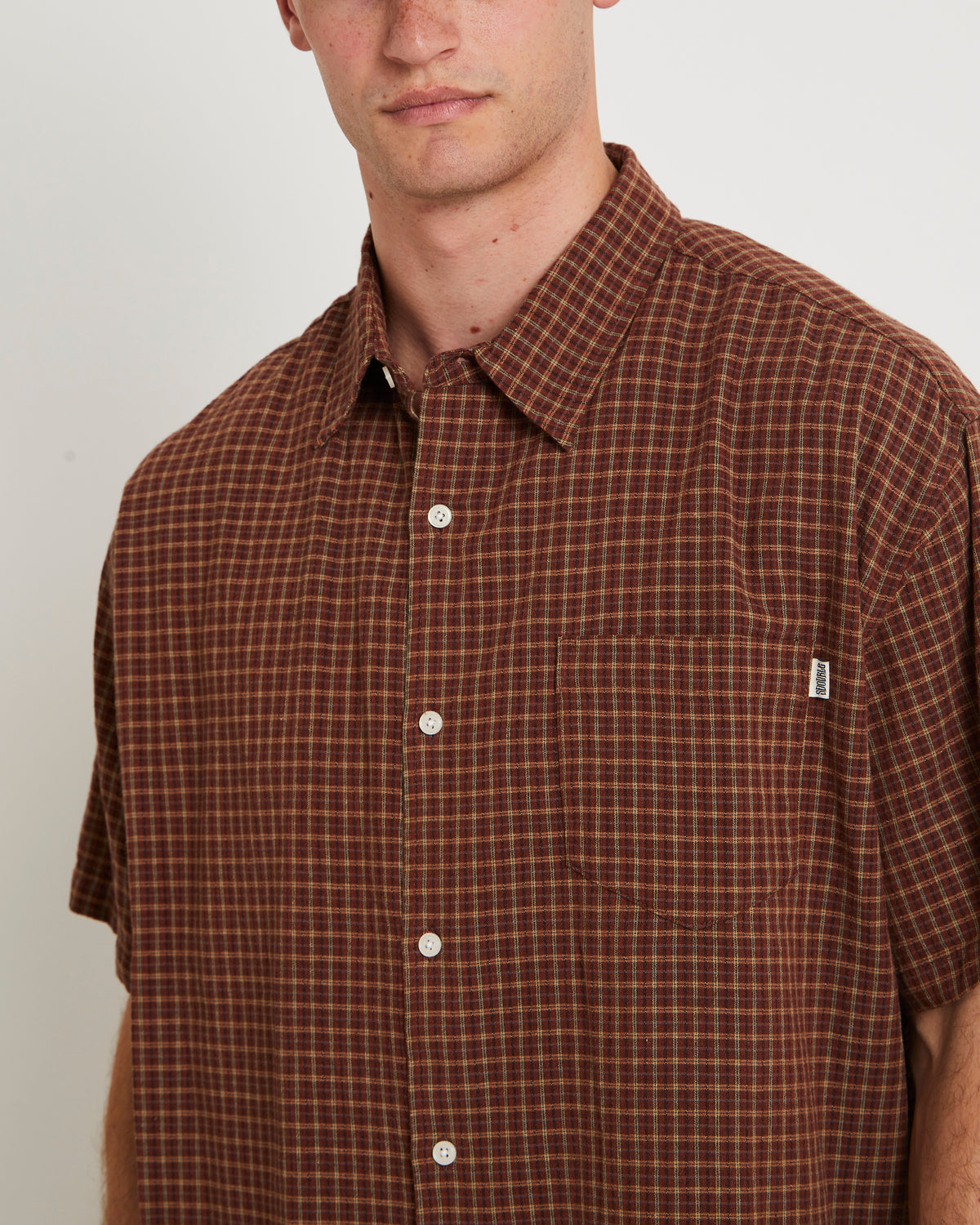 Point Plaid Summer Short Sleeve Shirt CHOCOALTE