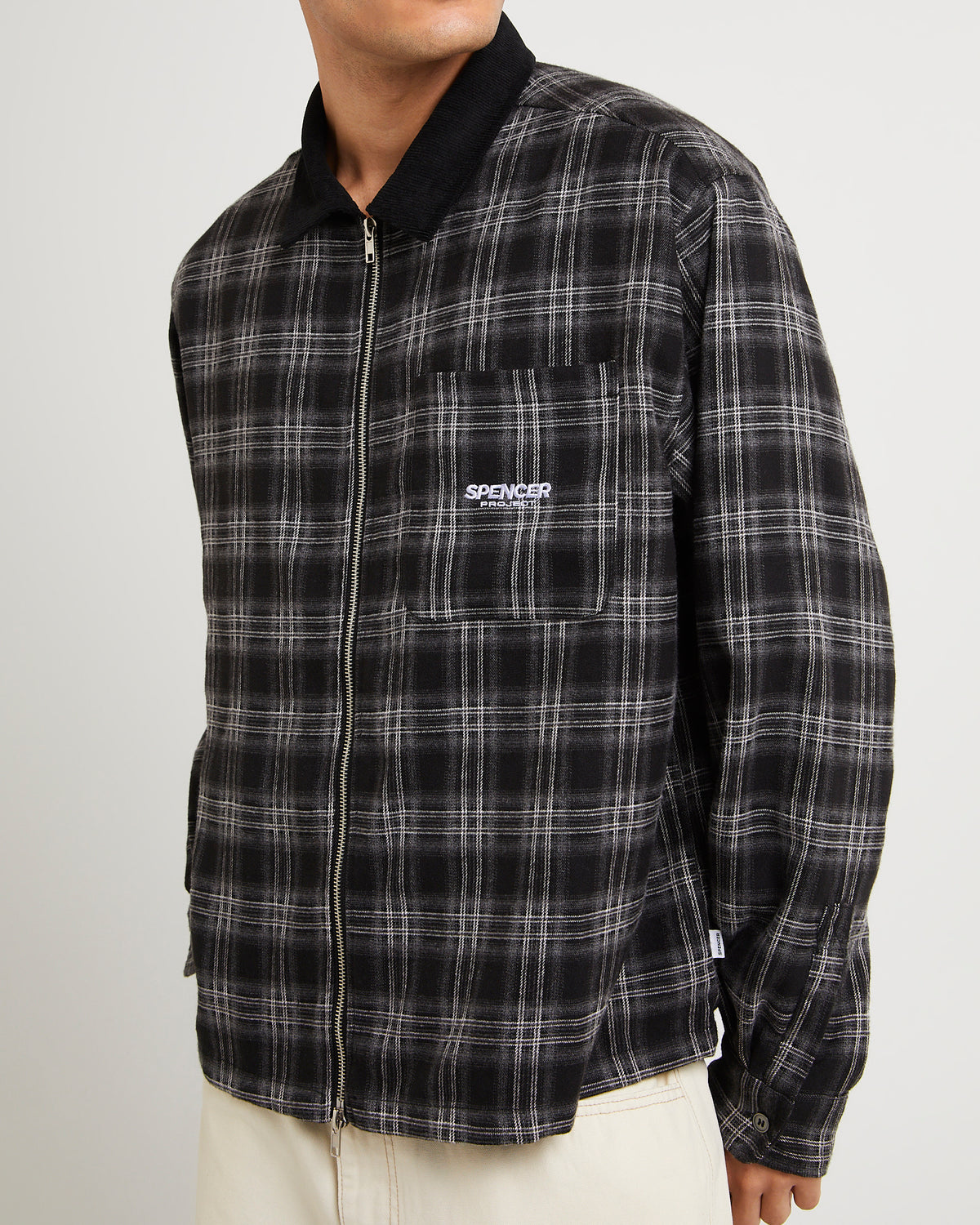 Caden Zip Long Sleeve Shirt NAVY CHECK