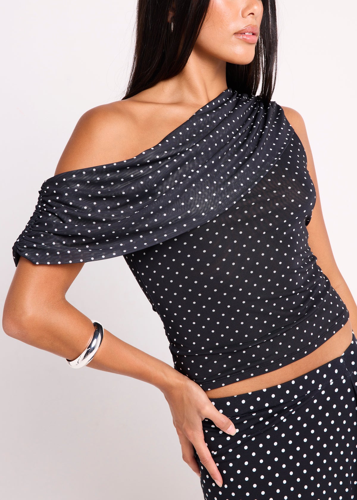 Mila Draped Top BLACK WHITE SPOT
