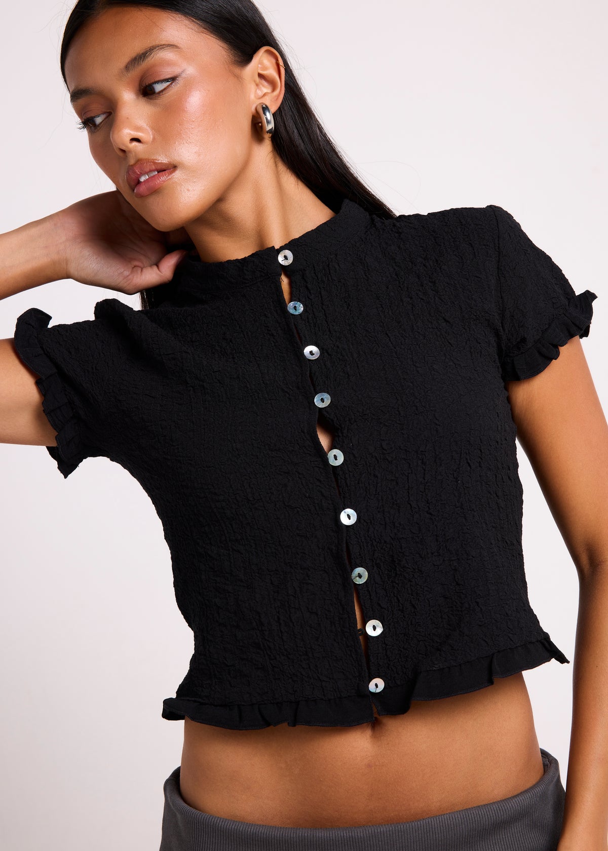 Brenda Buttoned Short Sleeve Shirt BLACK