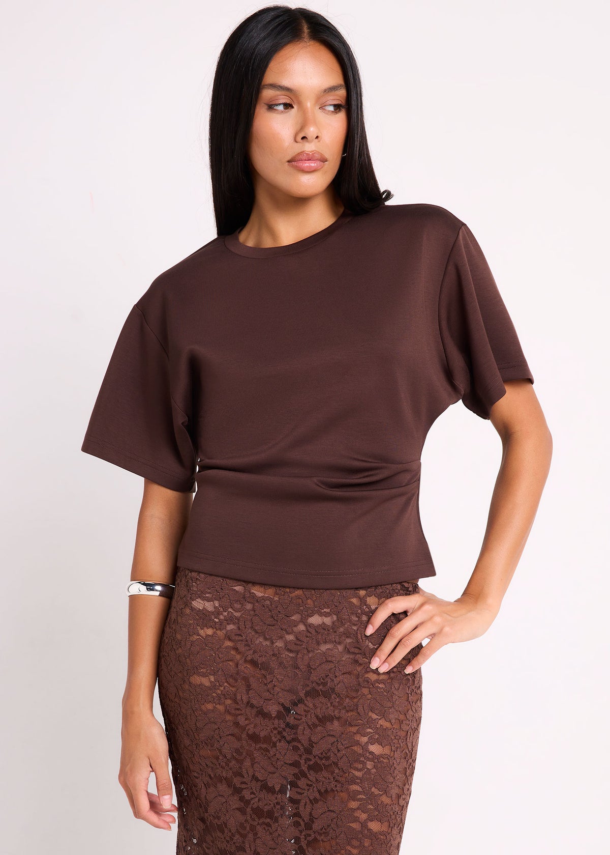 Maria Cinched T-Shirt CHOCOLATE