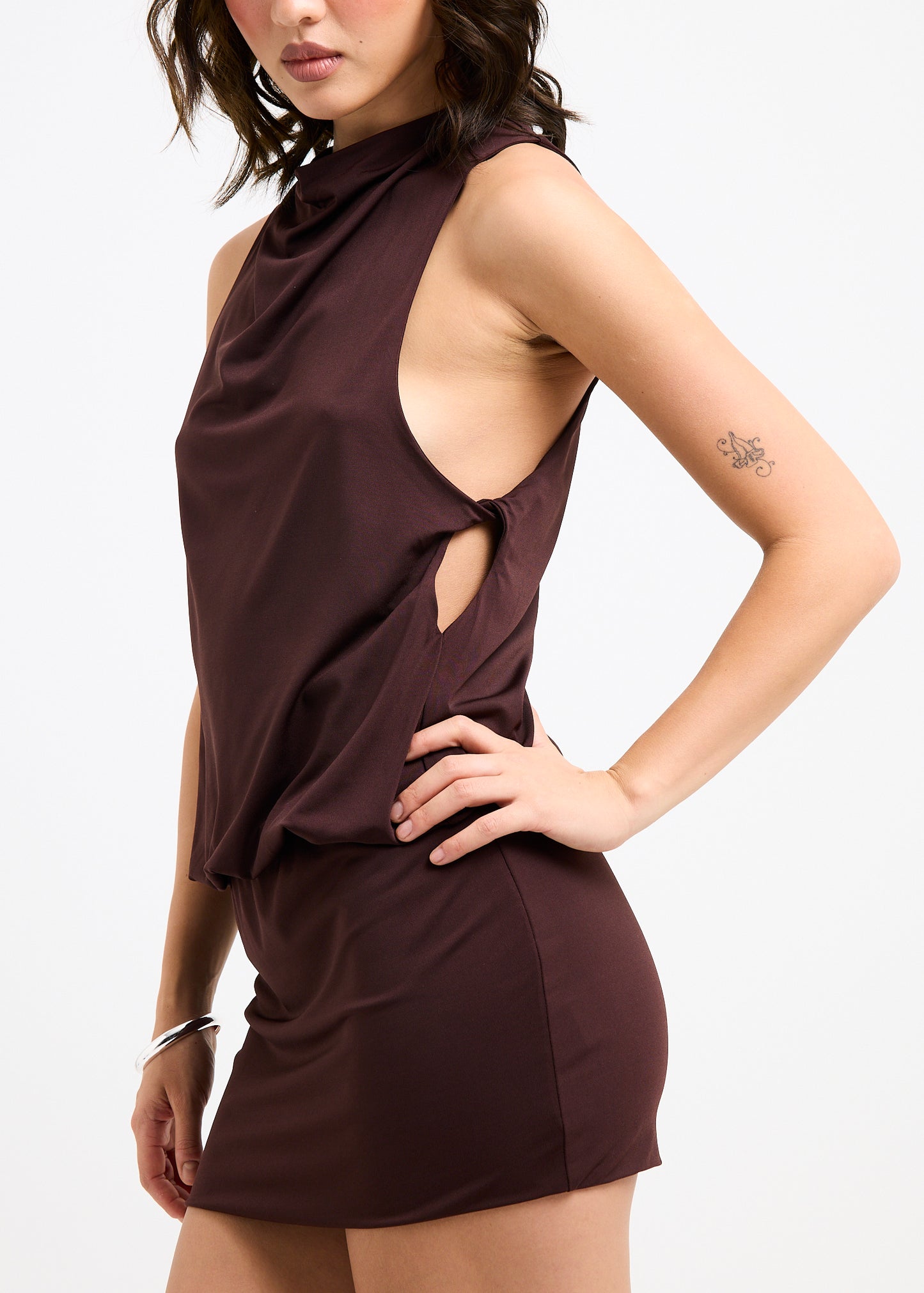 Louise High Neck Draped Mini Dress