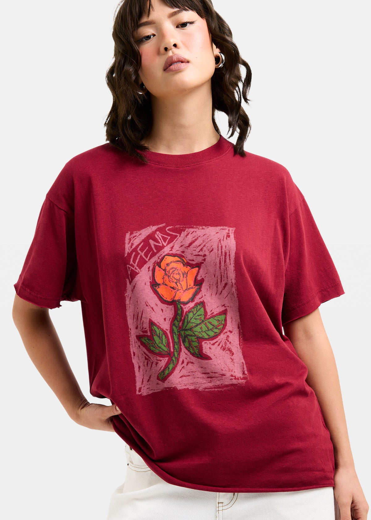 Single N Thorny- Oversized T BURGUNDY