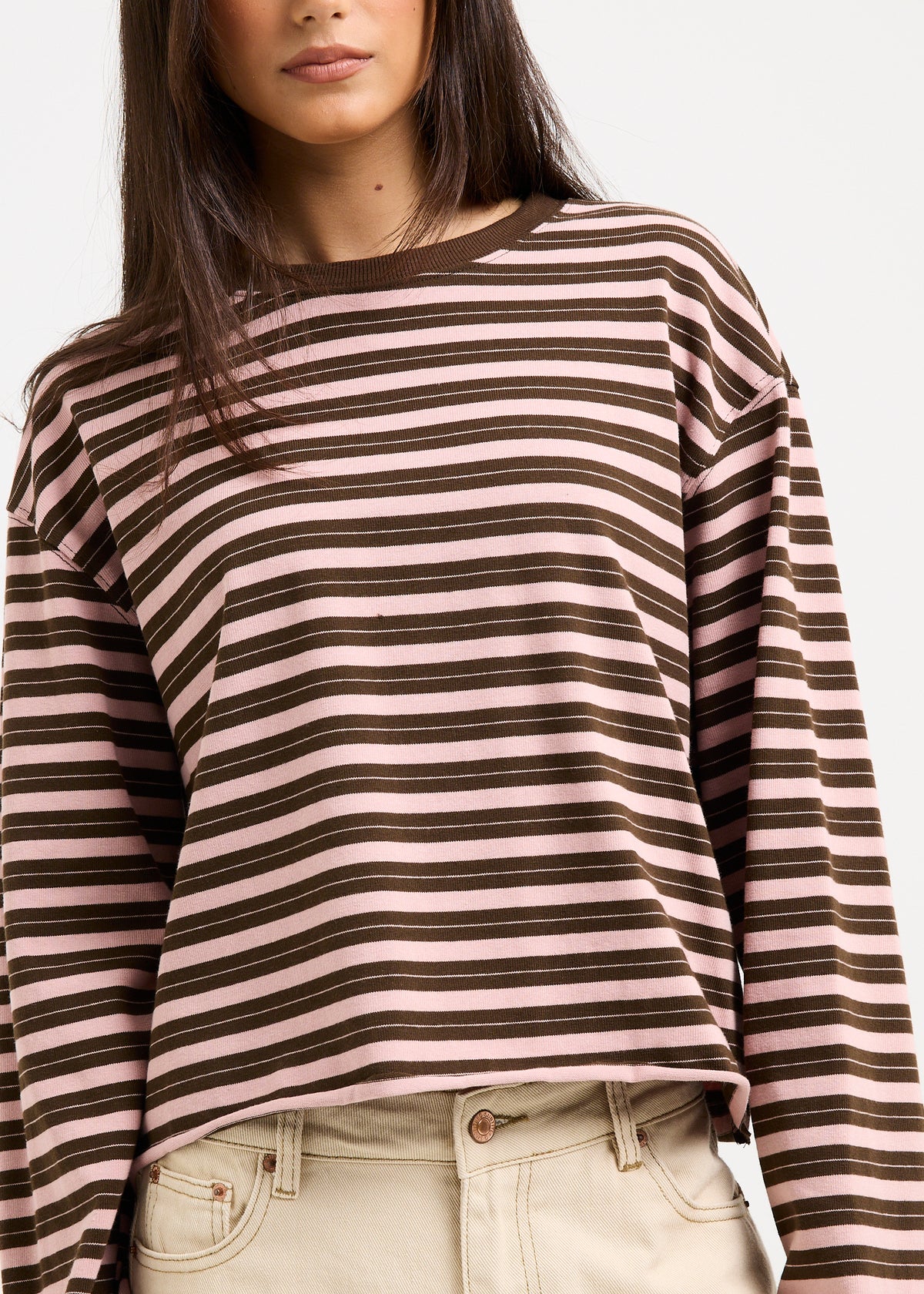 Long Sleeve Stripe Top CHOC/PINK