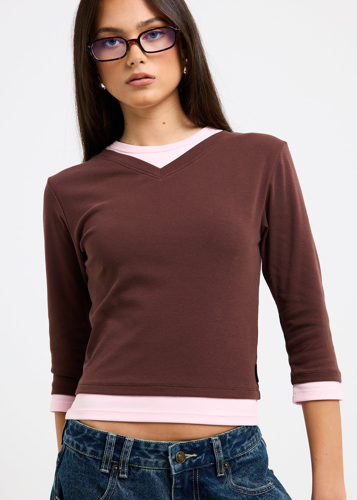 Lleyton Long Sleeve Layer Top PINK/CHOCOLATE