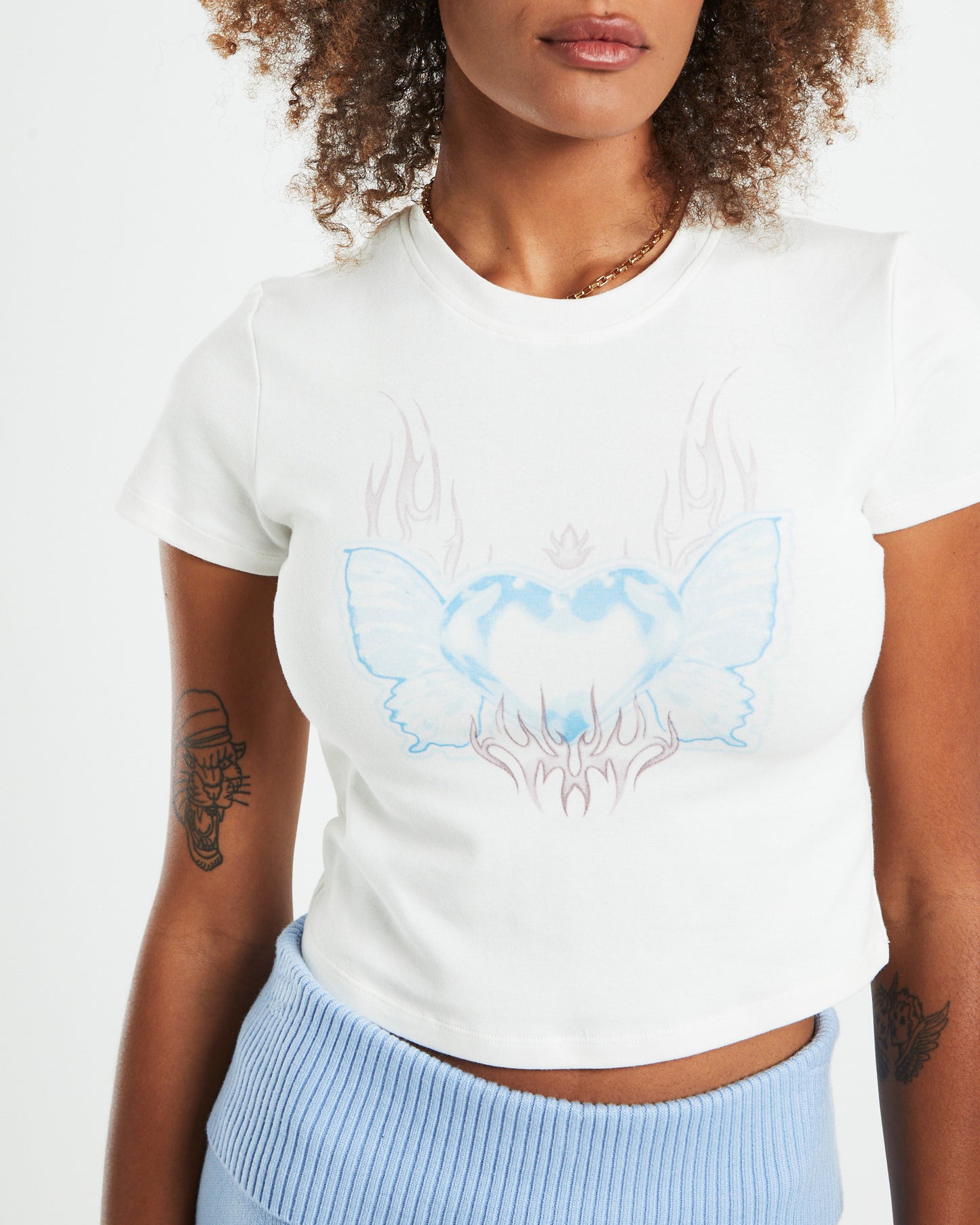 Zuri Chrome Heart Baby Tee White