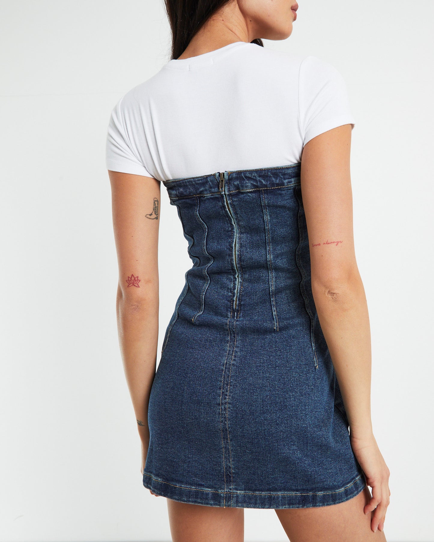 Pixie Corset Denim Mini Dress Grunge Blue