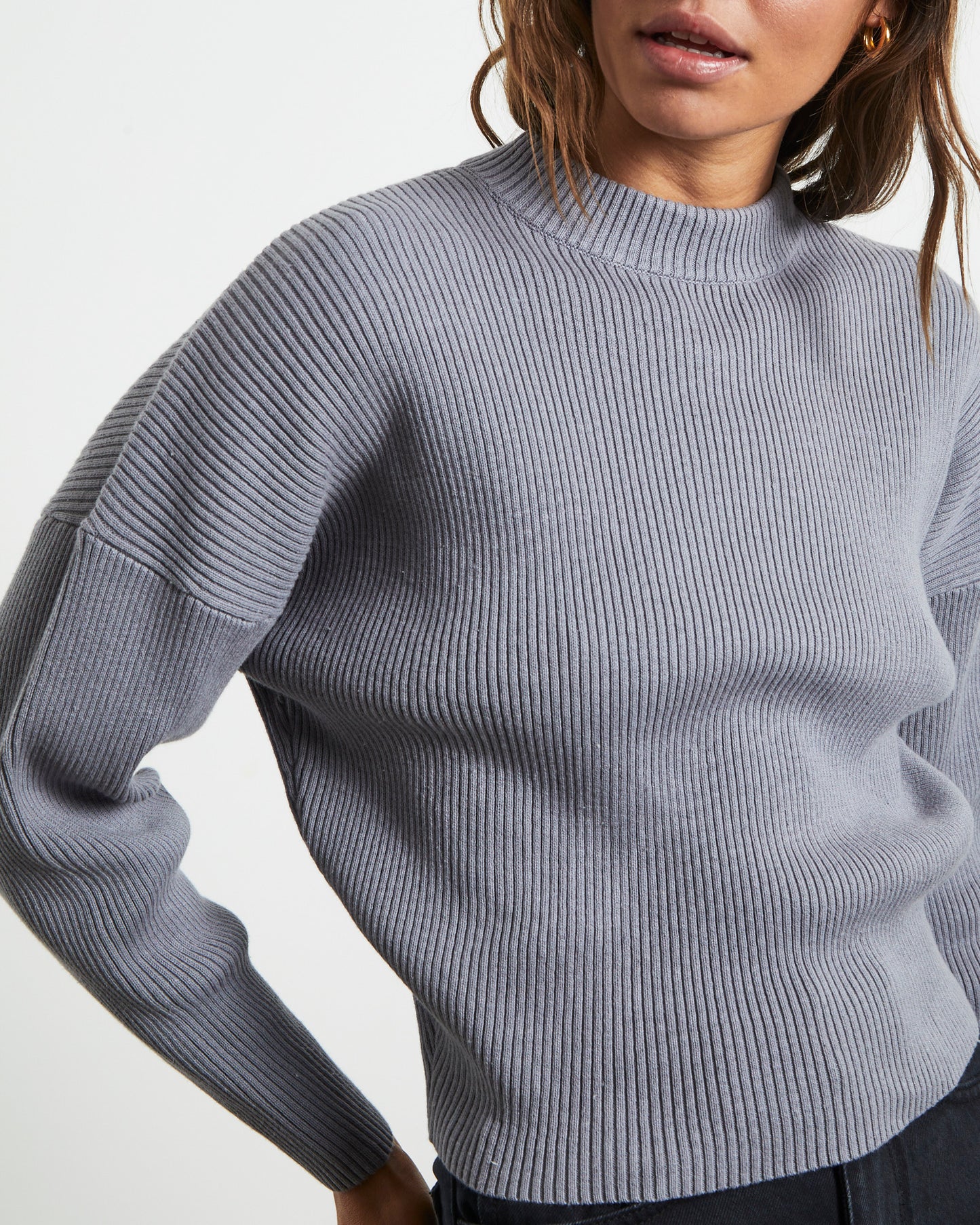 Verse Long Sleeve Knit Top in Slate Grey