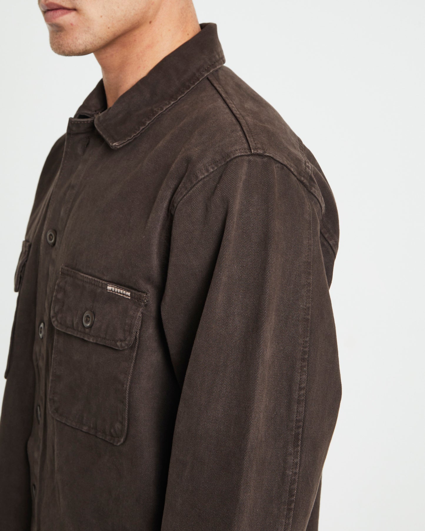 Windsor Twill Long Sleeve Overshirt in Umber Brown