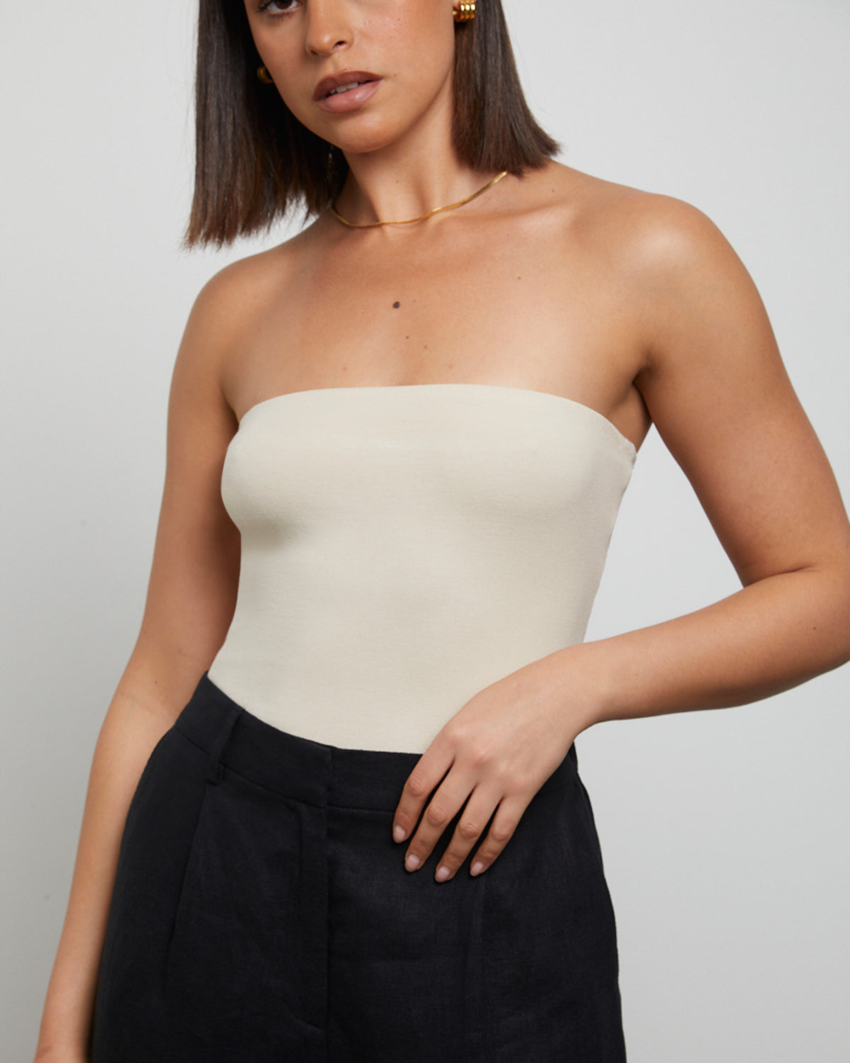 Slinky Strapless Top in Vintage Stone STONE