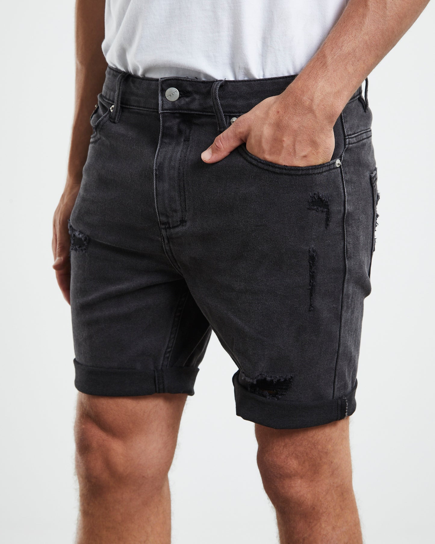 Revolver Denim Shorts New York Trashed Black